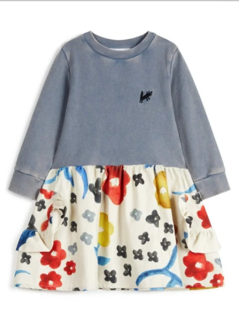 Wolf & Rita Mercedes Dress Blue Sweatshirt Floral Corduroy 100% Cotton